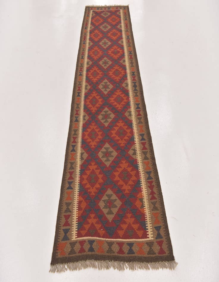 Detail image of 3' x 10' Hand Woven Kilim Maymana Wool Runner Rug