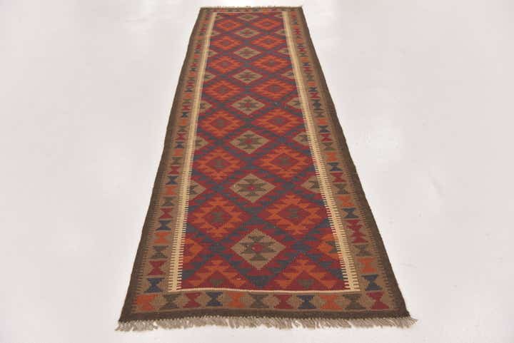 3' x 10' Hand Woven Kilim Maymana Wool Runner Rug