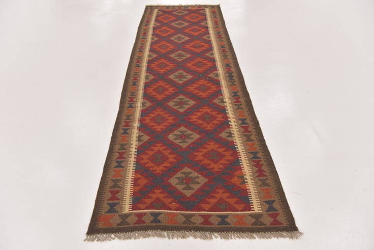 Detail image of 3' x 10' Hand Woven Kilim Maymana Wool Runner Rug
