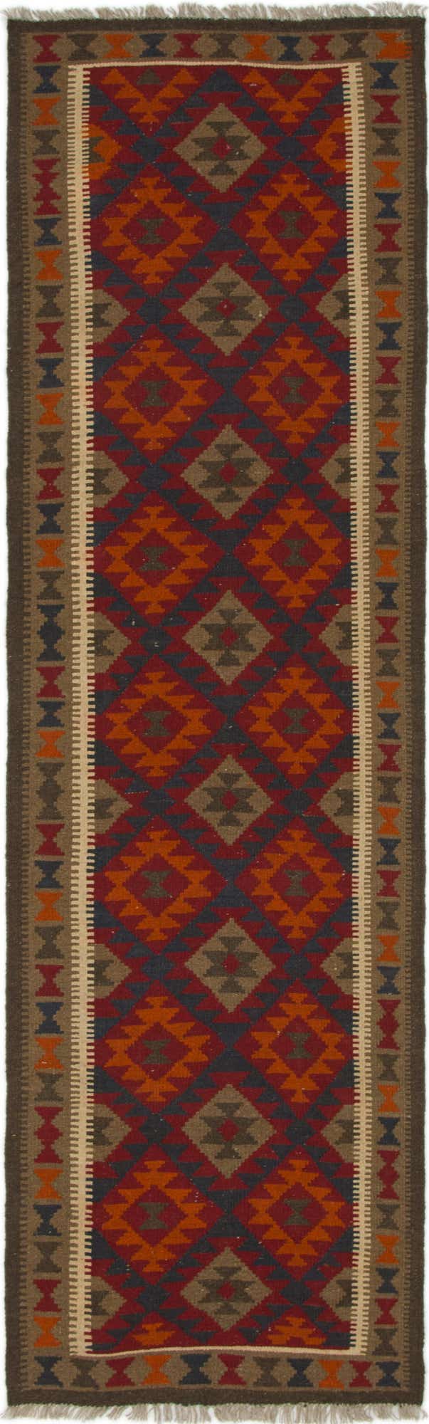 3' x 10' Hand Woven Kilim Maymana Wool Runner Rug