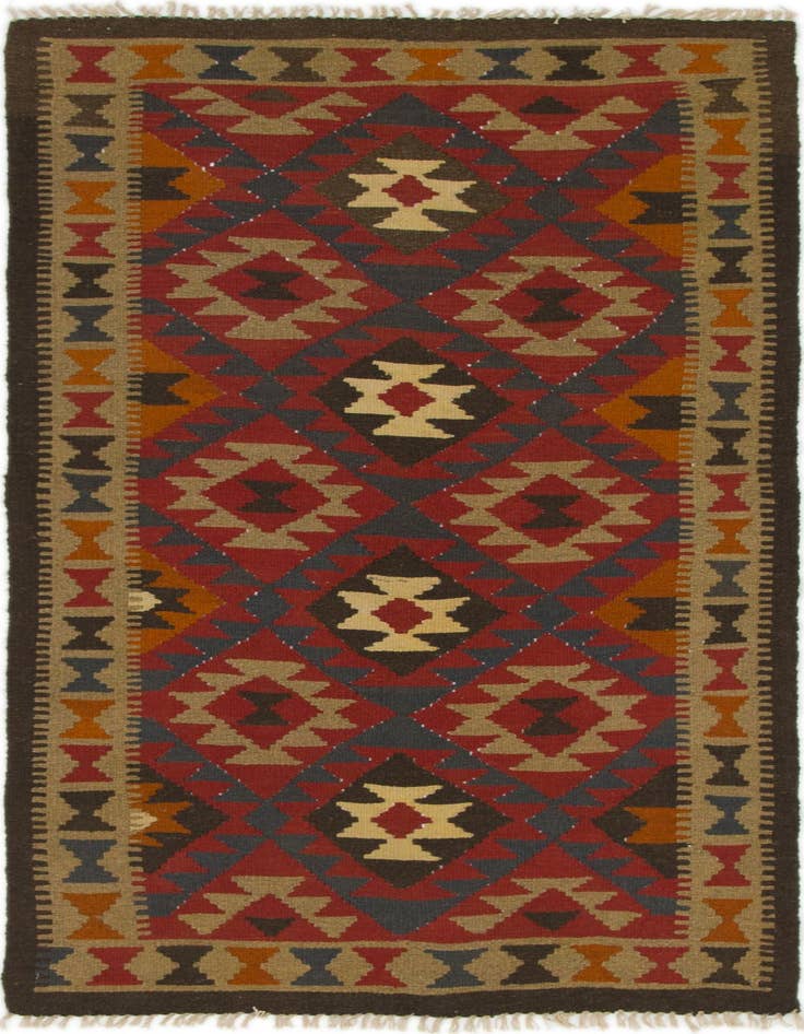 Detail image of 3' 5 x 6' 7 Hand Woven Kilim Maymana Wool Runner Rug