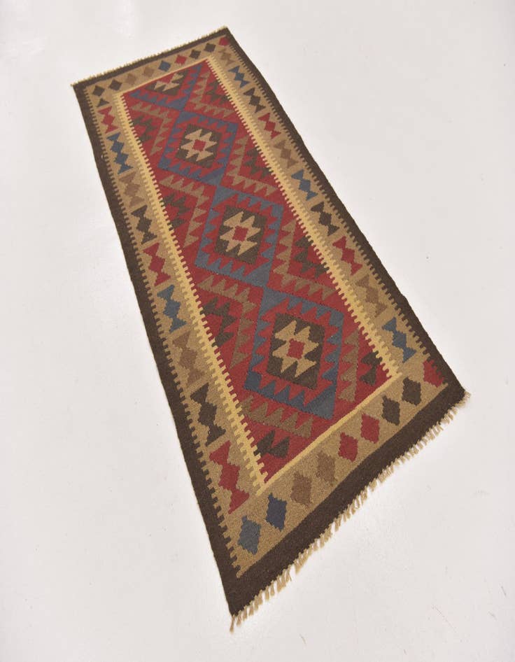 Detail image of 3' 5 x 6' 7  Hand Woven Kilim Maymana Wool Runner Rug