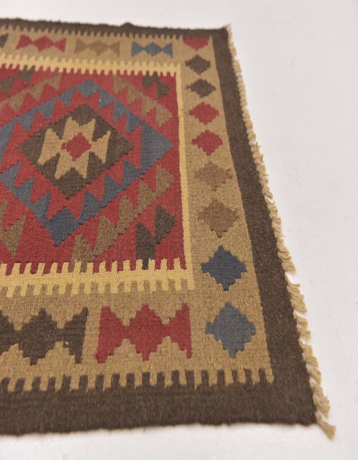 Detail image of 3' 5 x 6' 7  Hand Woven Kilim Maymana Wool Runner Rug