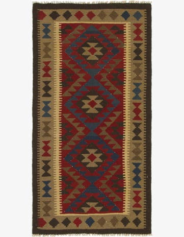 3' 5 x 6' 7 Hand Woven Kilim Maymana Wool Runner Rug