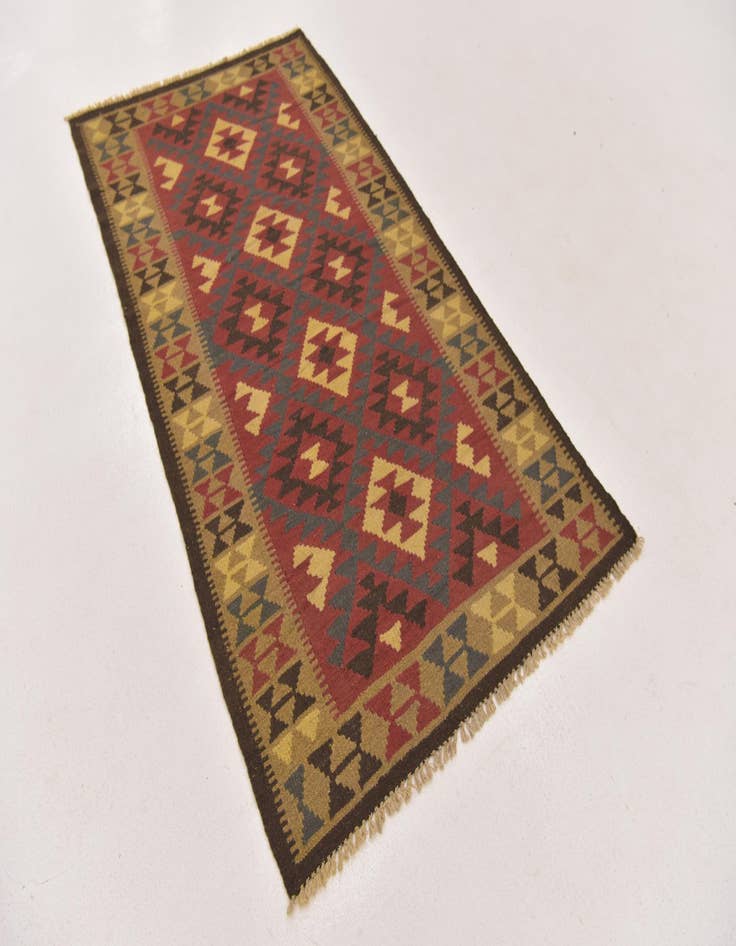 Detail image of 3' 5 x 6' 5  Hand Woven Kilim Maymana Wool Runner Rug