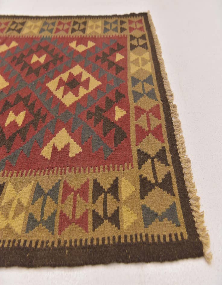 Detail image of 3' 5 x 6' 5  Hand Woven Kilim Maymana Wool Runner Rug