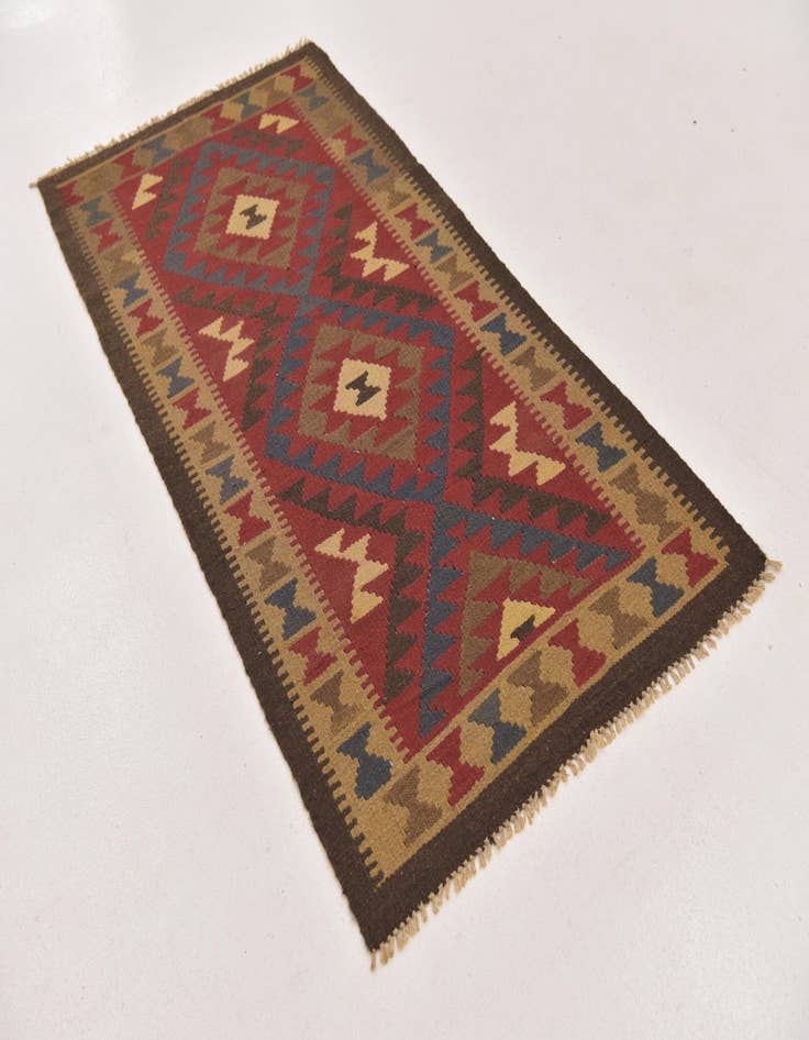 Detail image of 3' 2 x 6' 6  Hand Woven Kilim Maymana Wool Runner Rug