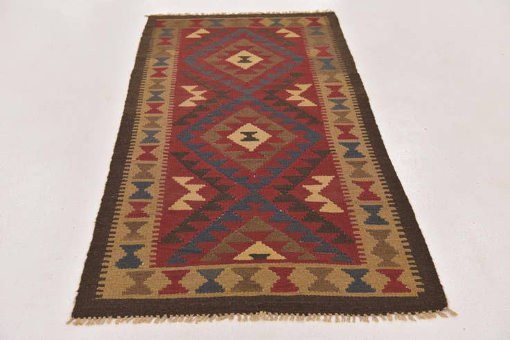 Detail image of 3' 2 x 6' 6 Hand Woven Kilim Maymana Wool Runner Rug