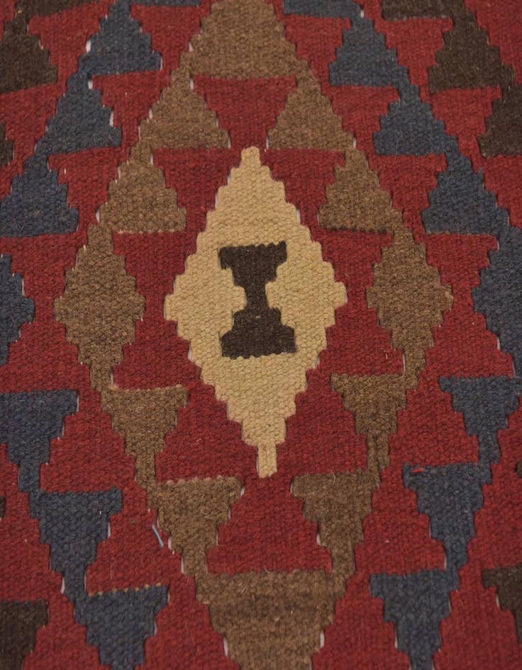 Detail image of 3' 2 x 6' 6  Hand Woven Kilim Maymana Wool Runner Rug