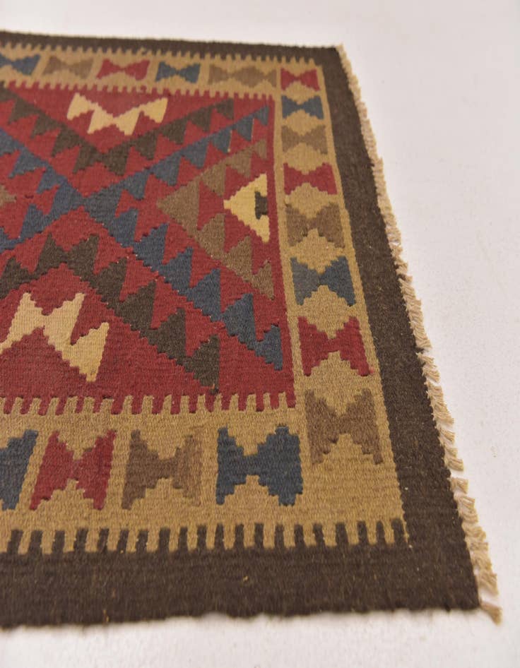 Detail image of 3' 2 x 6' 6  Hand Woven Kilim Maymana Wool Runner Rug