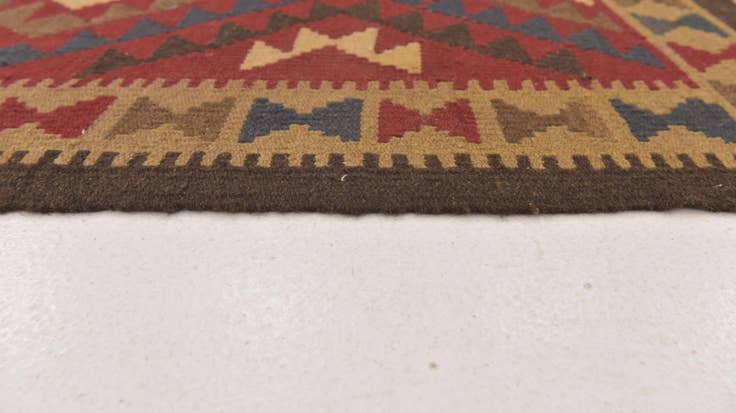 Detail image of 3' 2 x 6' 6 Hand Woven Kilim Maymana Wool Runner Rug