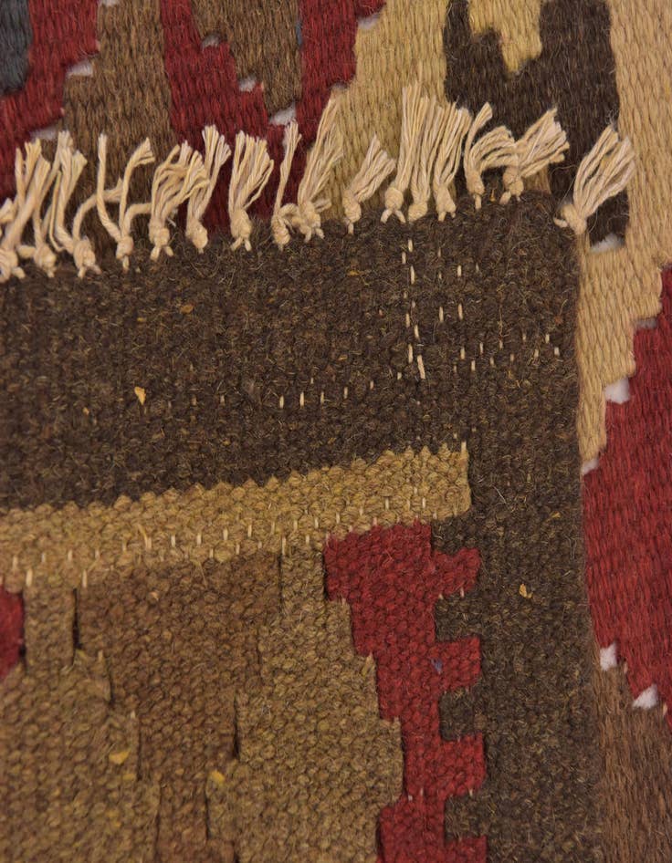 Detail image of 3' 2 x 6' 6  Hand Woven Kilim Maymana Wool Runner Rug