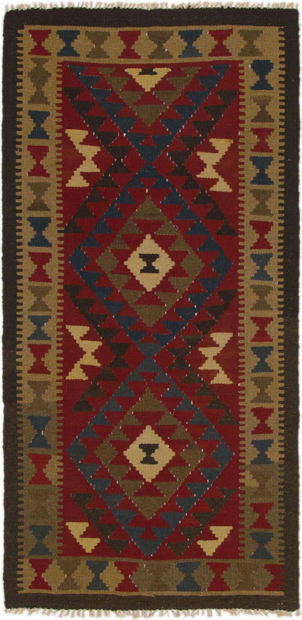 3' 2 x 6' 6 Hand Woven Kilim Maymana Wool Runner Rug