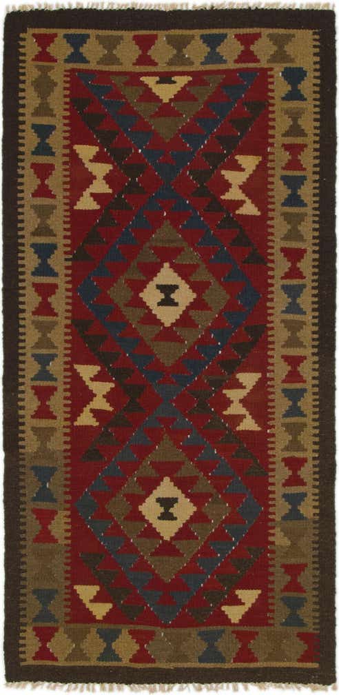 3' 2 x 6' 6 Hand Woven Kilim Maymana Wool Runner Rug