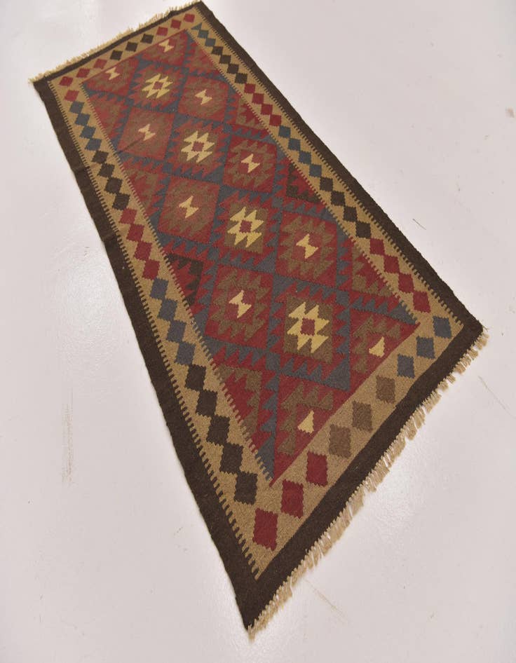 Detail image of 3' 2 x 6' 3  Hand Woven Kilim Maymana Wool Runner Rug