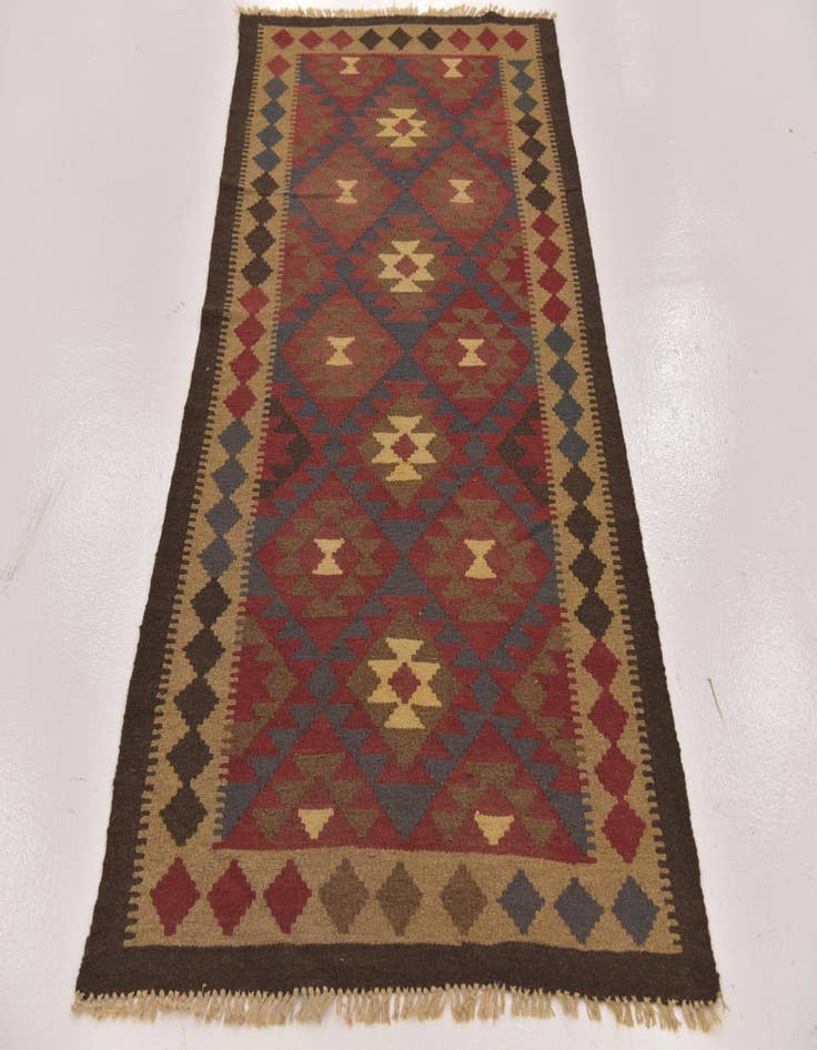 Detail image of 3' 2 x 6' 3  Hand Woven Kilim Maymana Wool Runner Rug