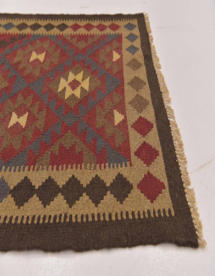 Detail image of 3' 2 x 6' 3  Hand Woven Kilim Maymana Wool Runner Rug
