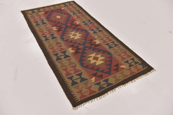 3' 2 x 6' 4 Hand Woven Kilim Maymana Wool Runner Rug