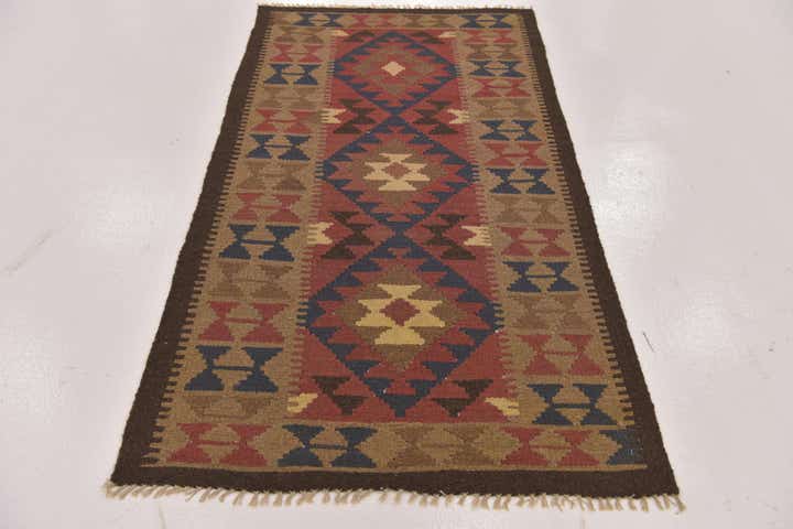 3' 2 x 6' 4 Hand Woven Kilim Maymana Wool Runner Rug