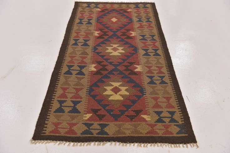 Detail image of 3' 2 x 6' 4 Hand Woven Kilim Maymana Wool Runner Rug