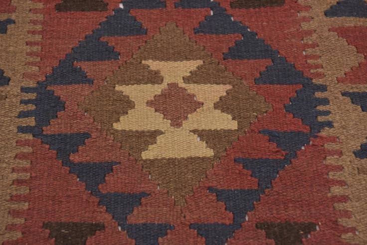 Detail image of 3' 2 x 6' 4 Hand Woven Kilim Maymana Wool Runner Rug