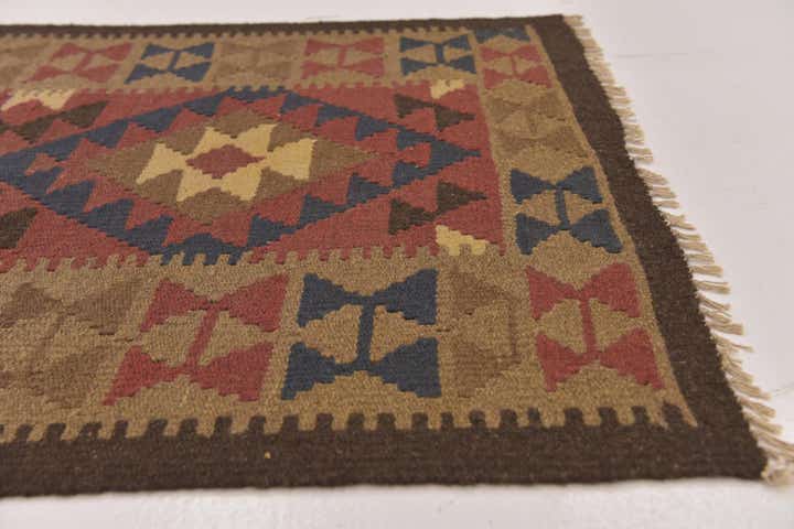3' 2 x 6' 4 Hand Woven Kilim Maymana Wool Runner Rug
