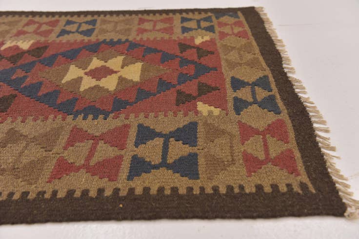 Detail image of 3' 2 x 6' 4 Hand Woven Kilim Maymana Wool Runner Rug