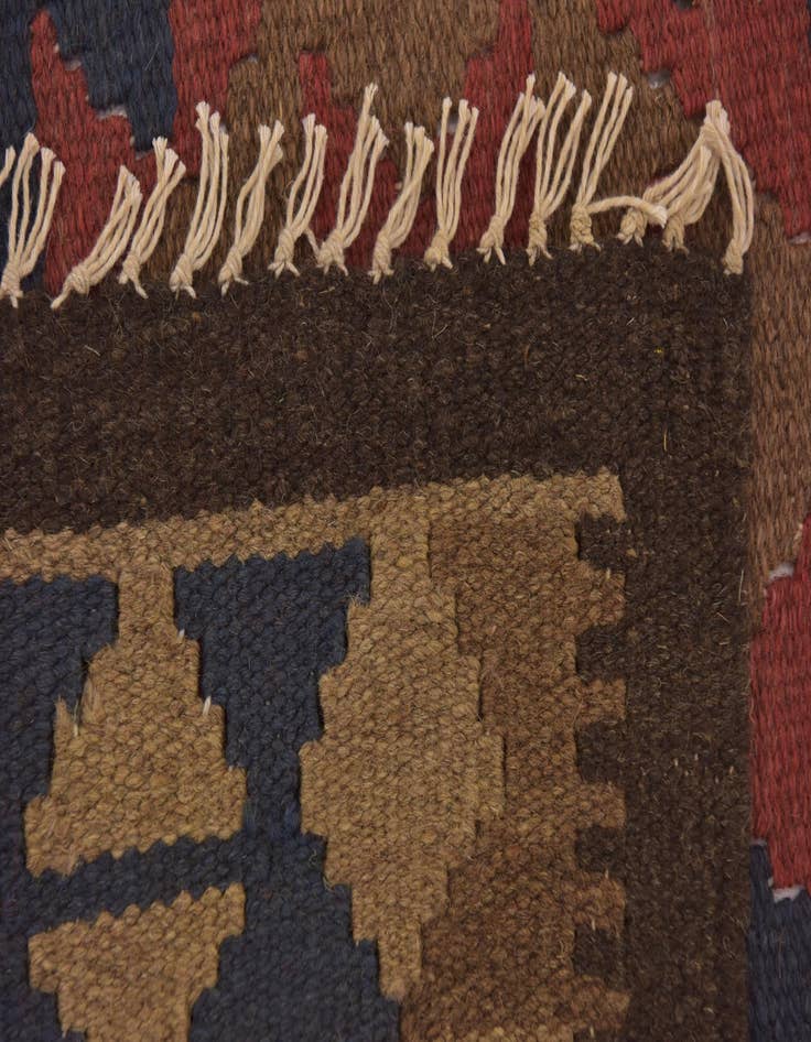 Detail image of 3' 2 x 6' 4  Hand Woven Kilim Maymana Wool Runner Rug