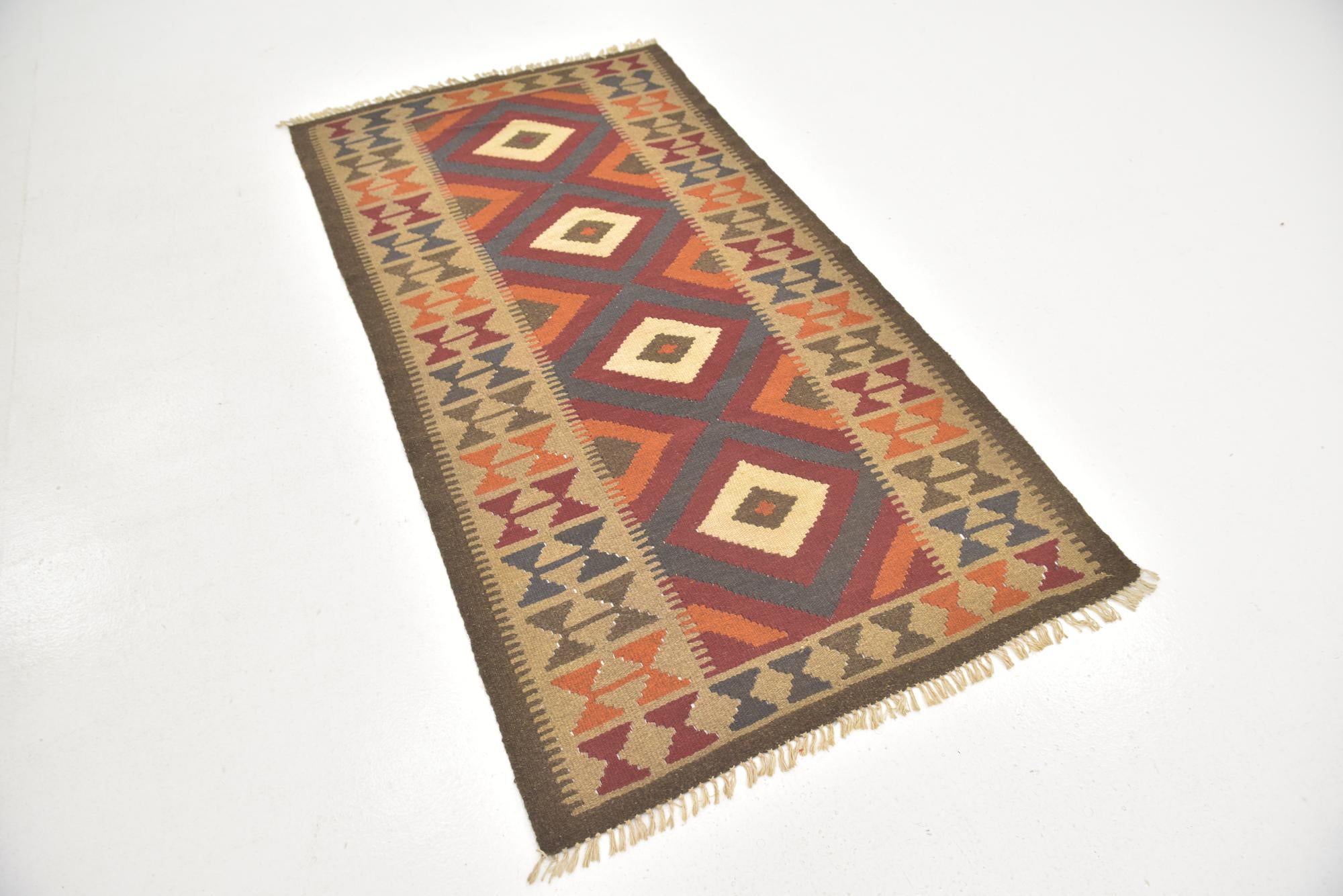 3' 4 x 6' 6 Hand Woven Kilim Maymana Wool Runner Rug