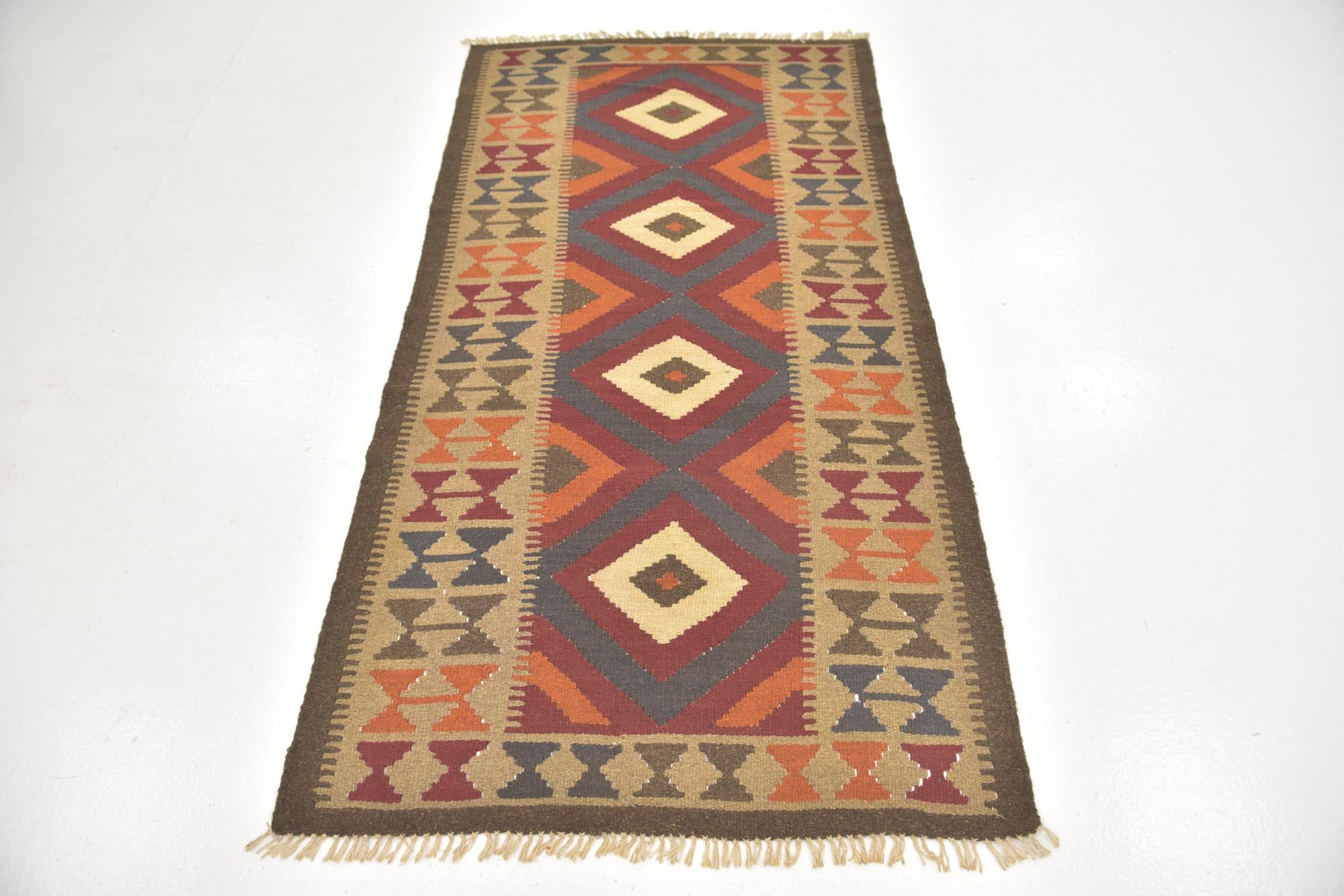 3' 4 x 6' 6 Hand Woven Kilim Maymana Wool Runner Rug
