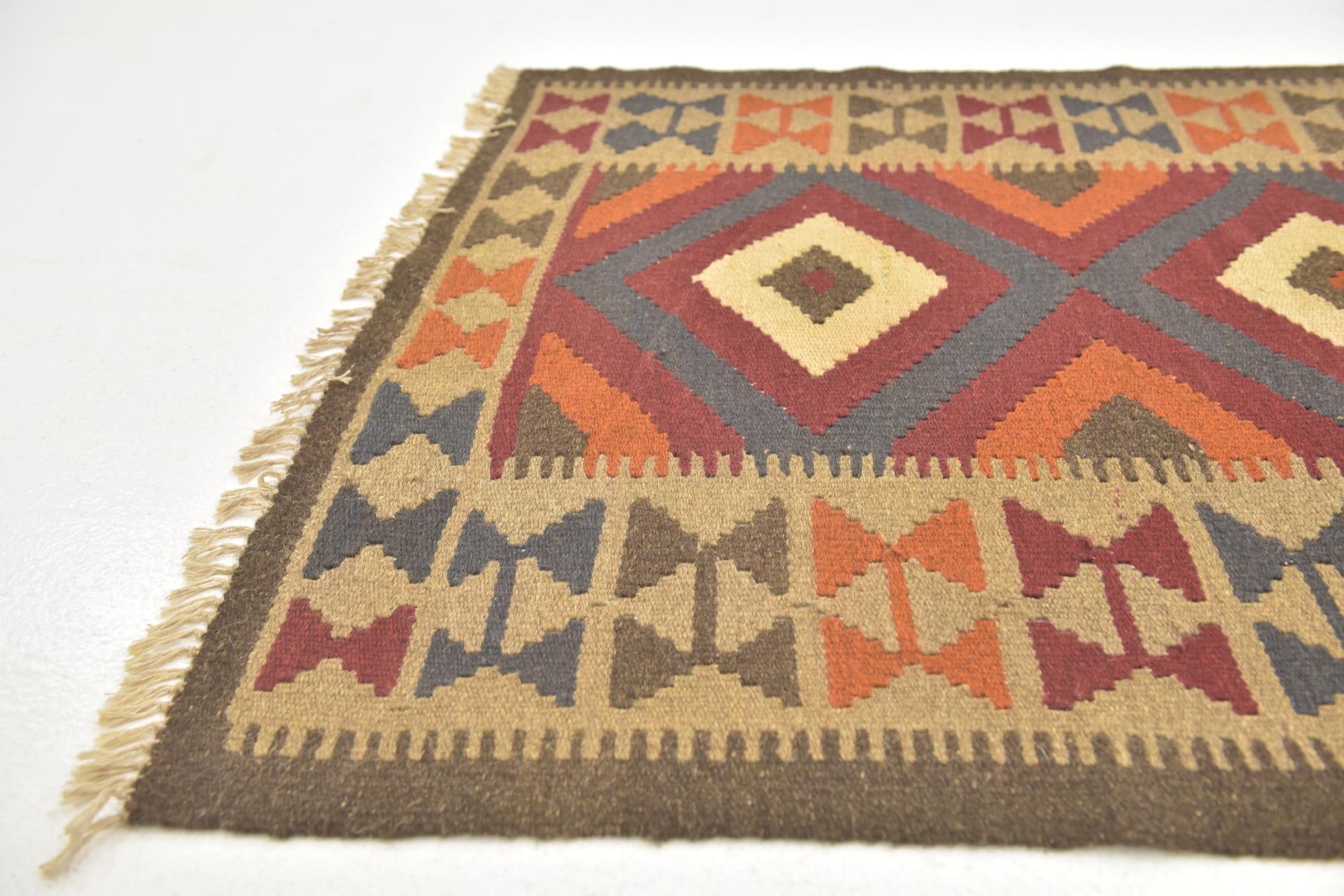 3' 4 x 6' 6 Hand Woven Kilim Maymana Wool Runner Rug