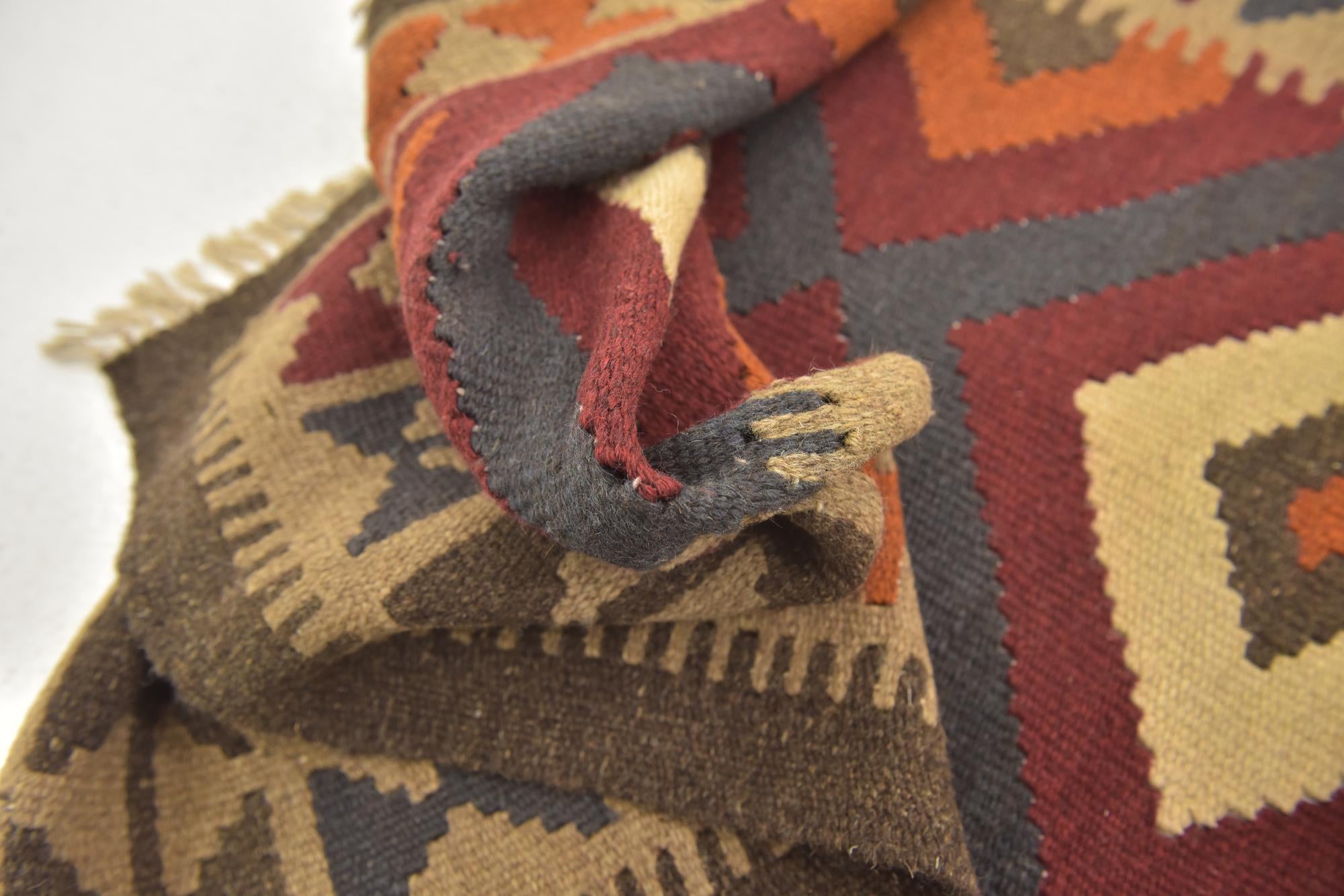 3' 4 x 6' 6 Hand Woven Kilim Maymana Wool Runner Rug