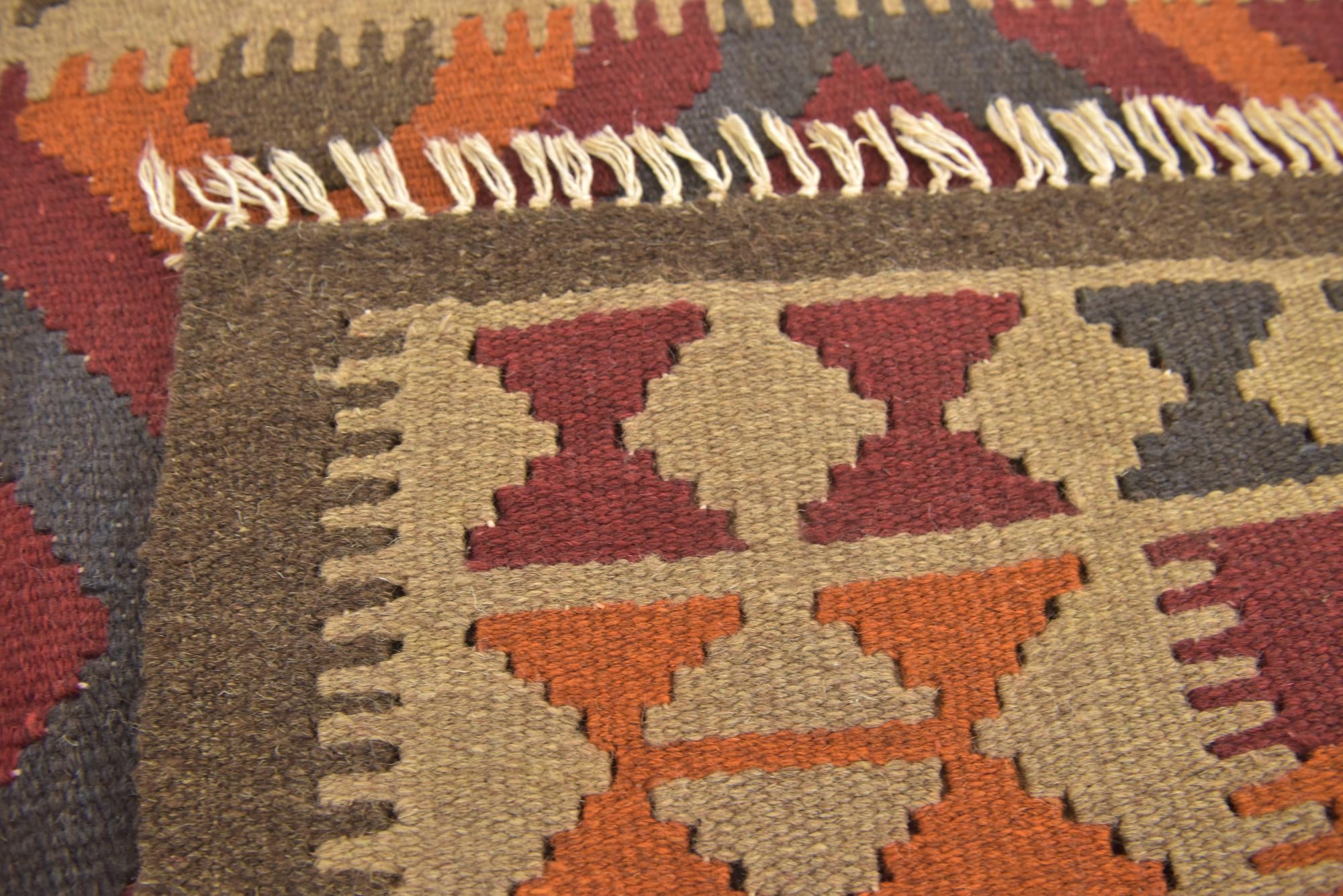 3' 4 x 6' 6 Hand Woven Kilim Maymana Wool Runner Rug