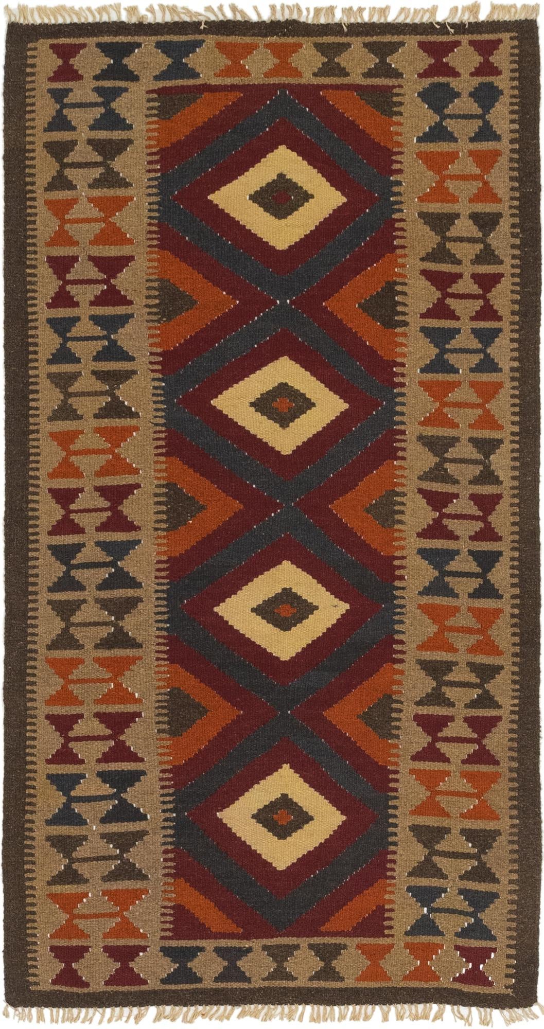 3' 4 x 6' 6 Hand Woven Kilim Maymana Wool Runner Rug