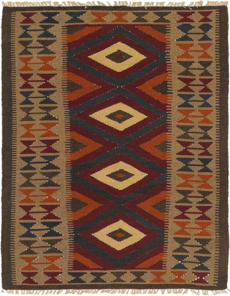 Detail image of 3' 4 x 6' 6 Hand Woven Kilim Maymana Wool Runner Rug