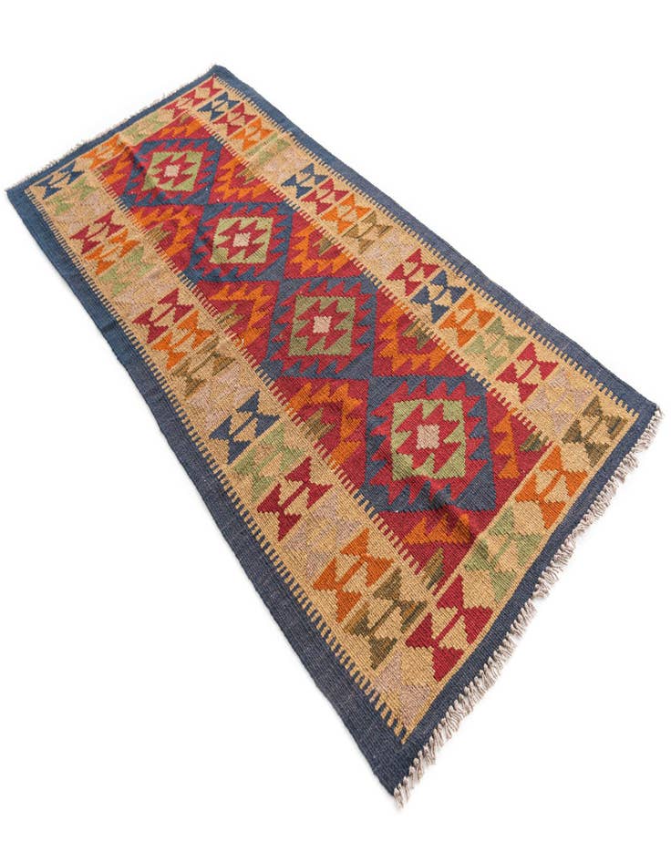 Detail image of 3' 1 x 6' 4  Hand Woven Kilim Maymana Wool Runner Rug