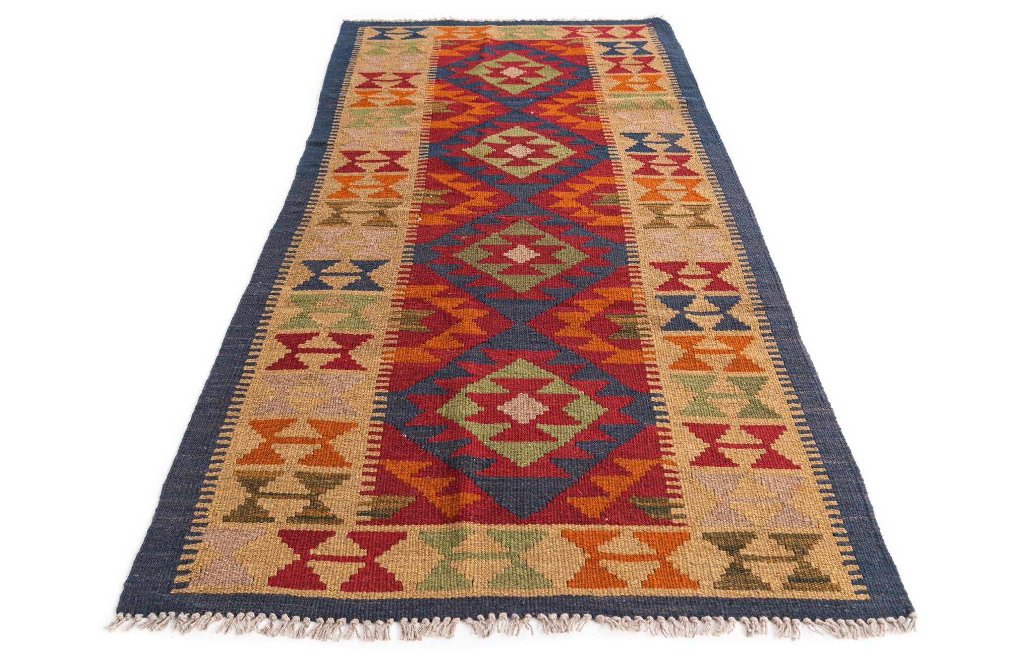 3' 1 x 6' 4 Hand Woven Kilim Maymana Wool Runner Rug