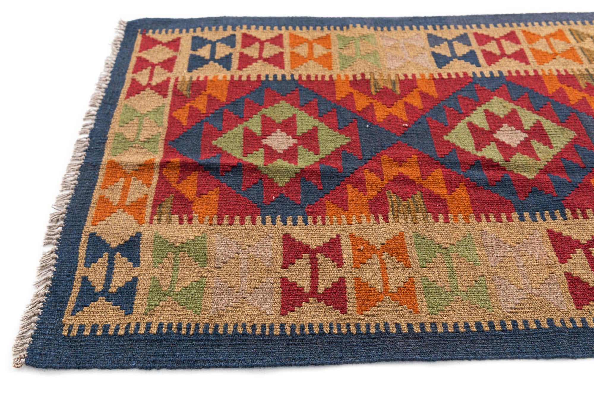 3' 1 x 6' 4 Hand Woven Kilim Maymana Wool Runner Rug