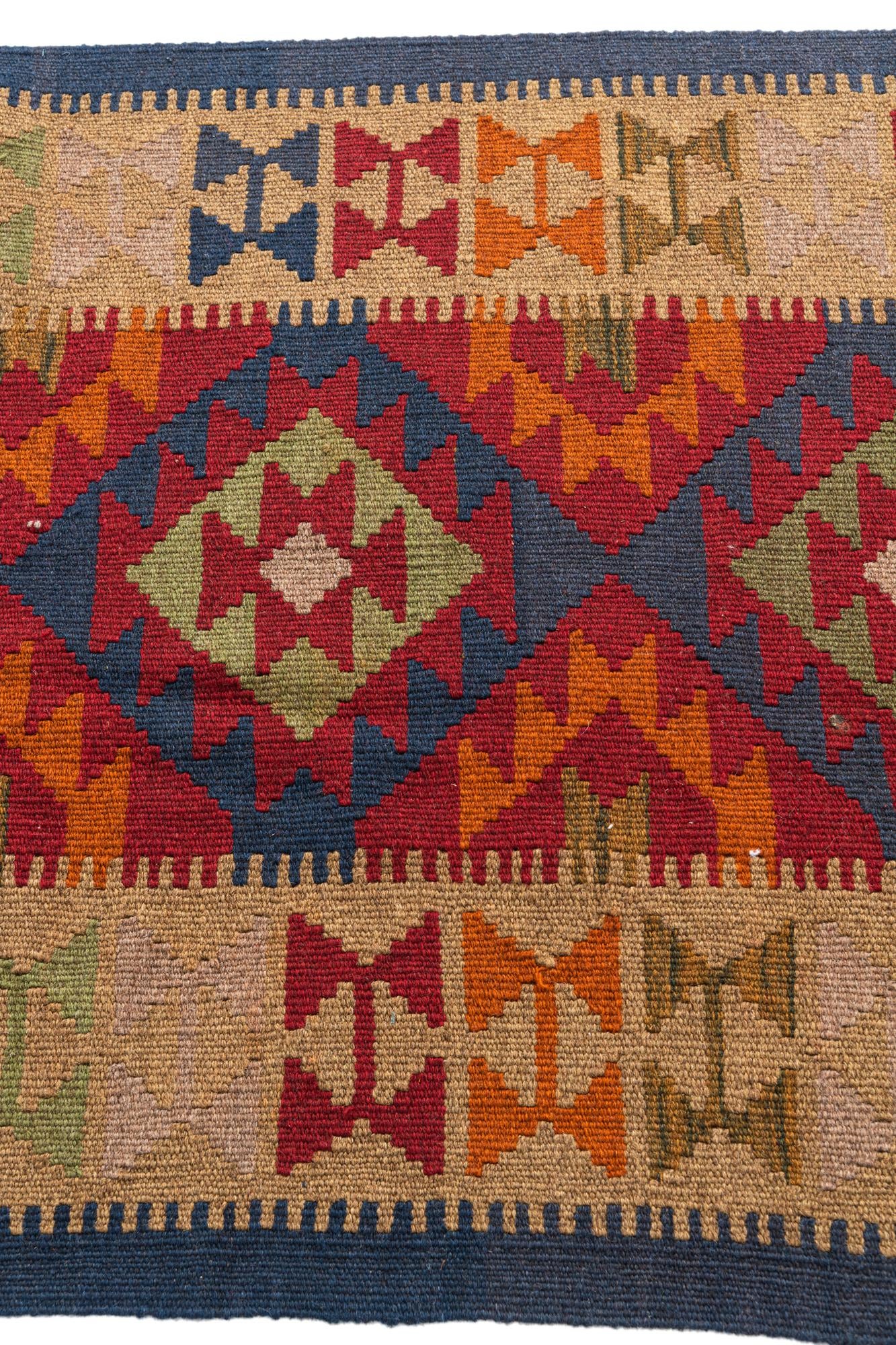 3' 1 x 6' 4 Hand Woven Kilim Maymana Wool Runner Rug