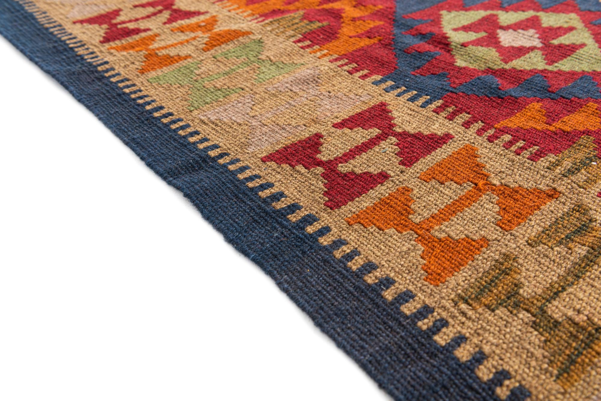 3' 1 x 6' 4 Hand Woven Kilim Maymana Wool Runner Rug