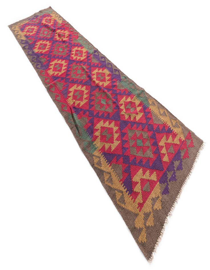 Detail image of 2' 8 x 10'  Hand Woven Kilim Maymana Wool Runner Rug