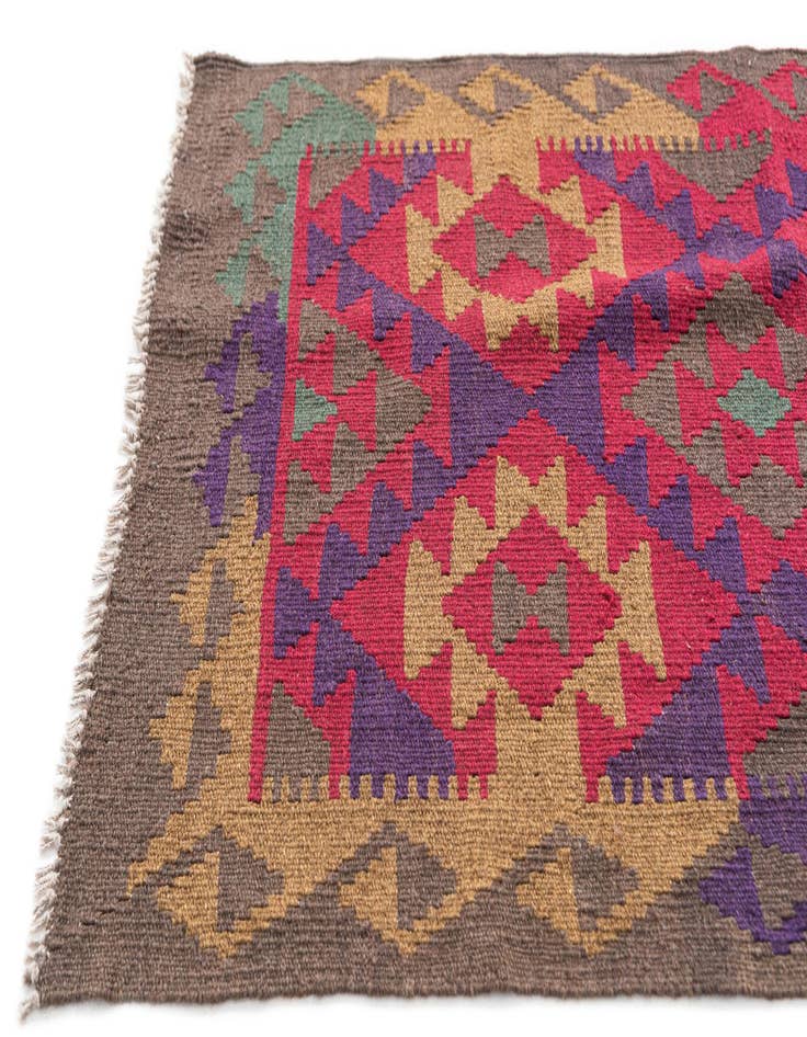 Detail image of 2' 8 x 10'  Hand Woven Kilim Maymana Wool Runner Rug
