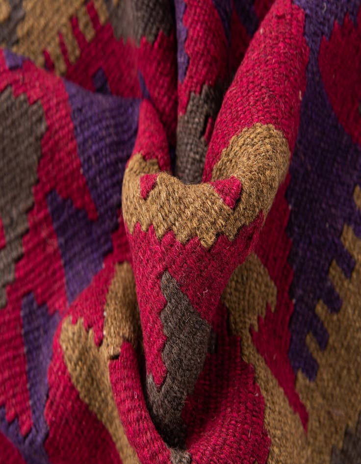 Detail image of 2' 8 x 10'  Hand Woven Kilim Maymana Wool Runner Rug