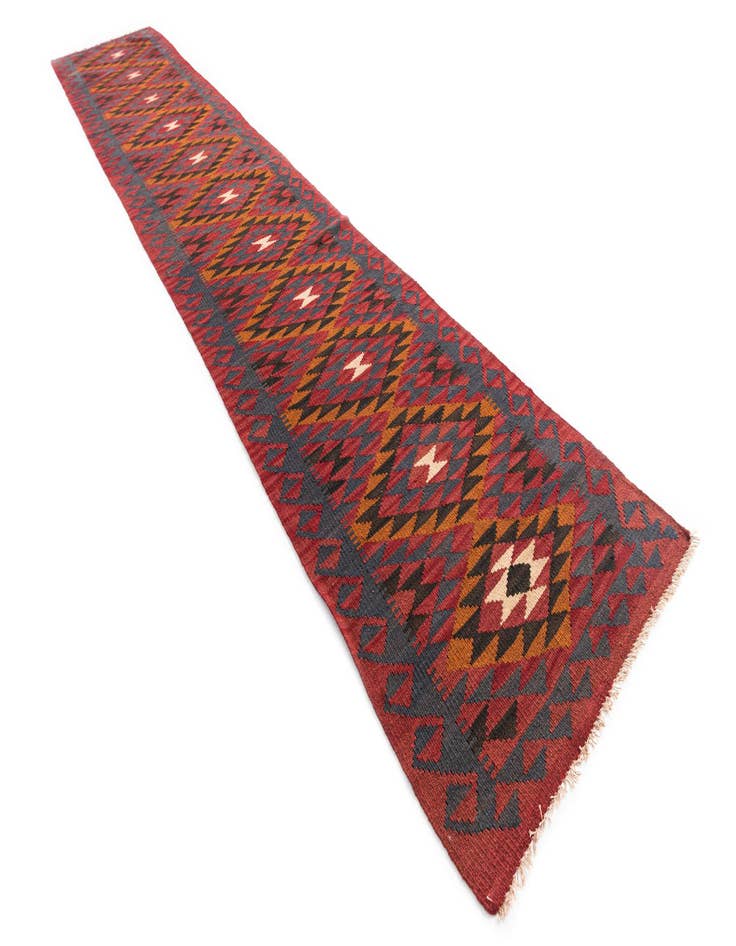 Detail image of 2' 9 x 15' 1  Hand Woven Kilim Maymana Wool Runner Rug