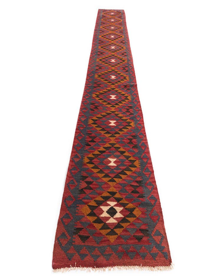 Detail image of 2' 9 x 15' 1  Hand Woven Kilim Maymana Wool Runner Rug