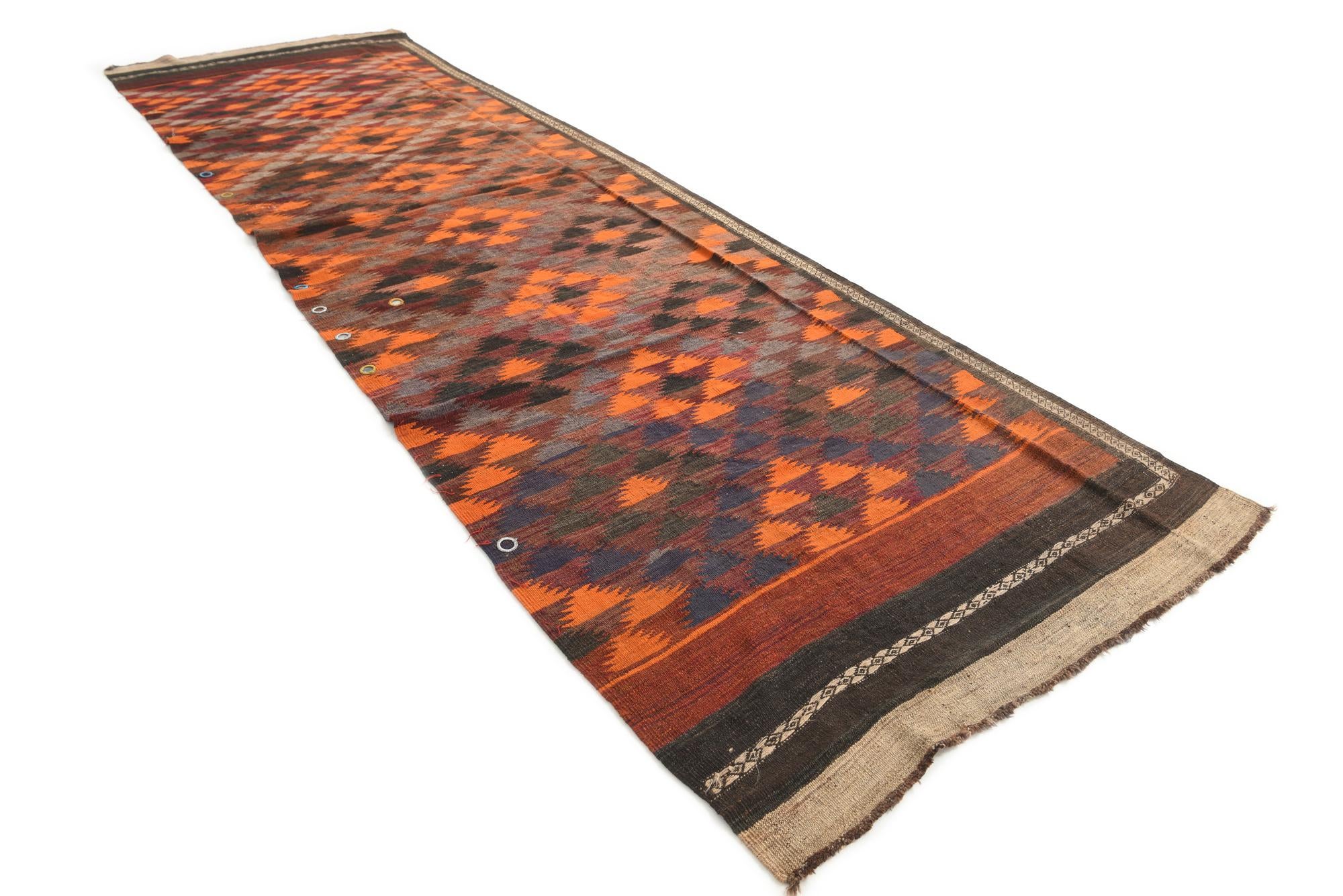 4' 6 x 15' 3 Hand Woven Kilim Maymana Wool Runner Rug