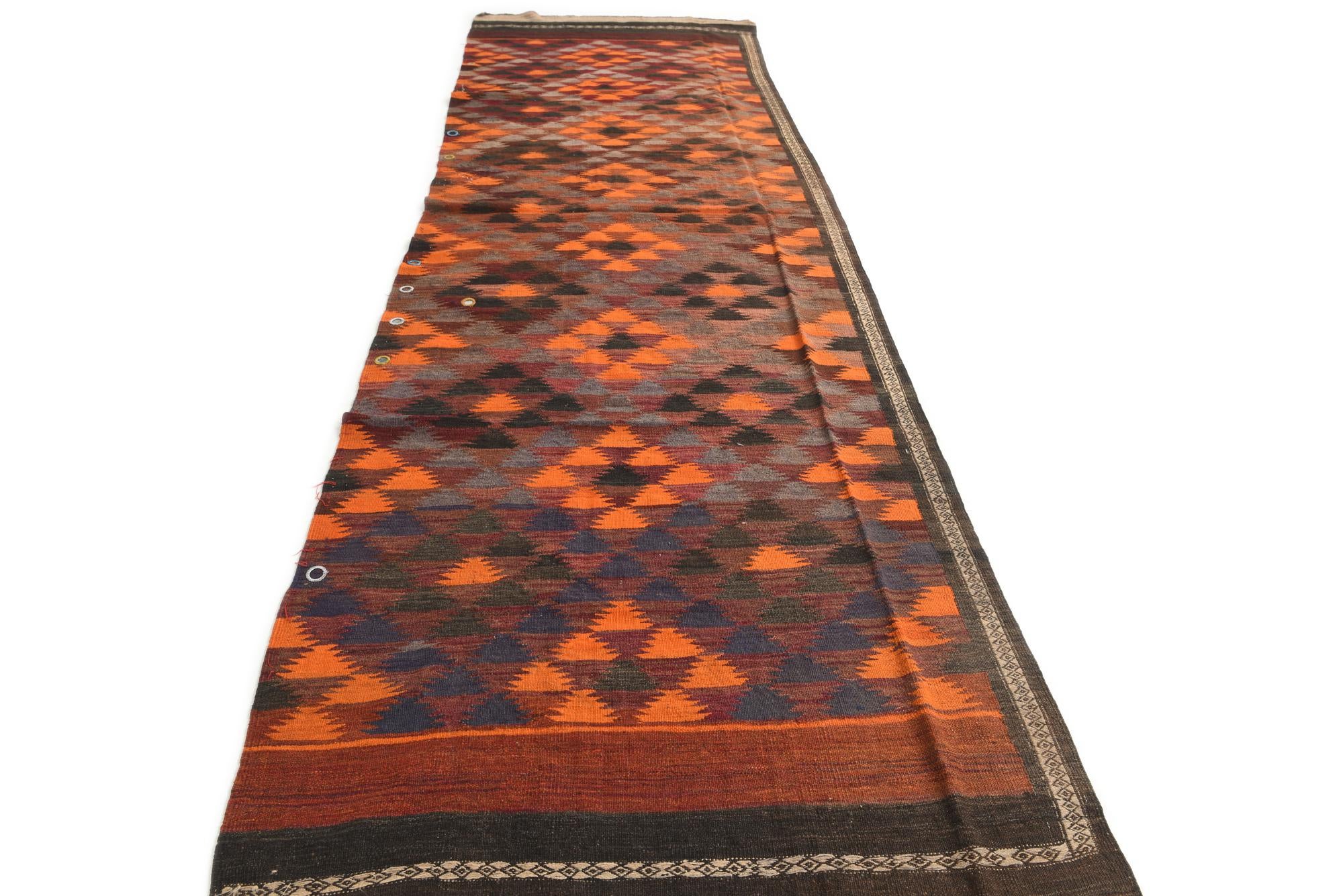 4' 6 x 15' 3 Hand Woven Kilim Maymana Wool Runner Rug