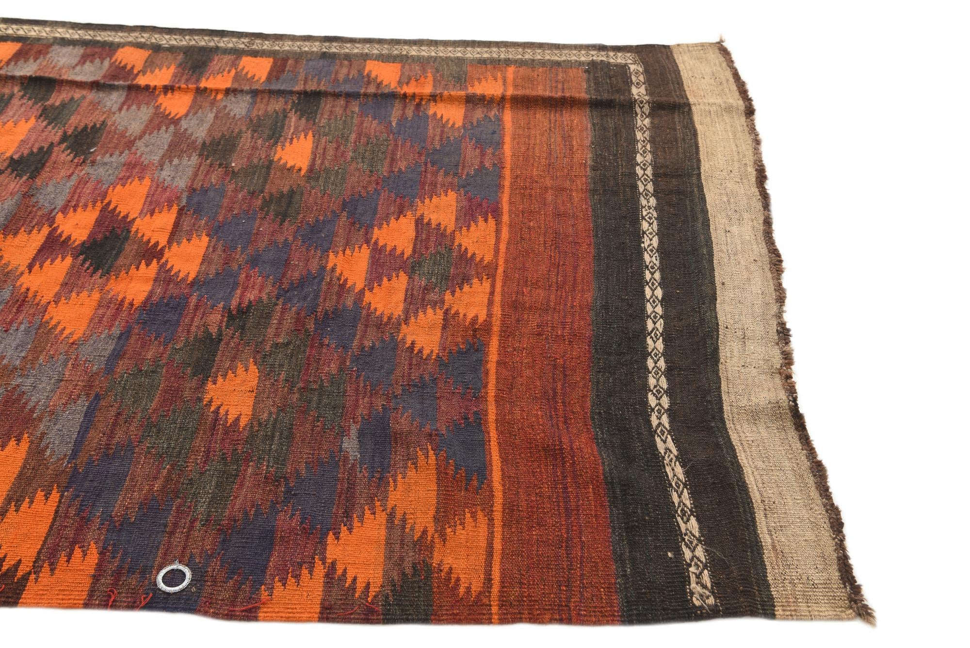 4' 6 x 15' 3 Hand Woven Kilim Maymana Wool Runner Rug