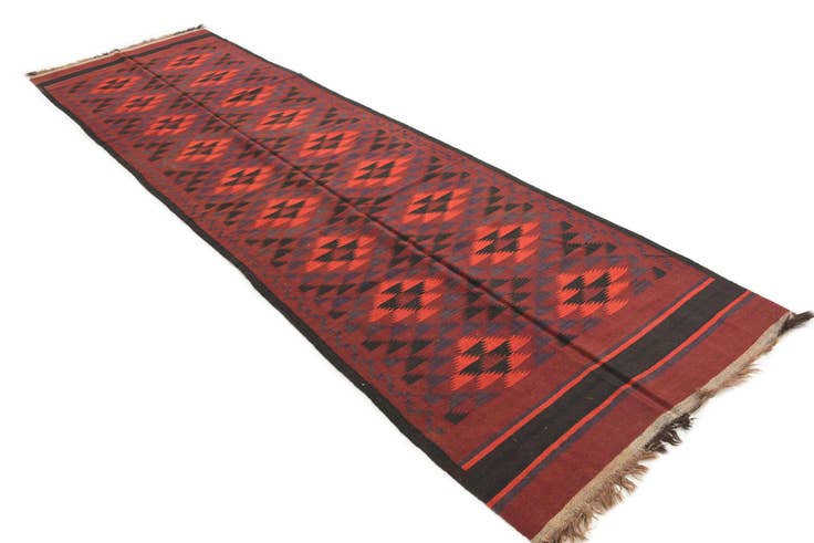 Detail image of 4' 4 x 15' 7 Hand Woven Kilim Maymana Wool Runner Rug