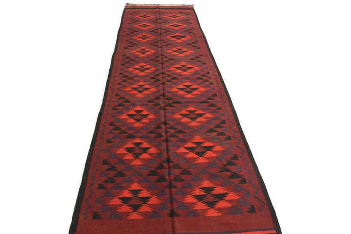 4' 4 x 15' 7 Hand Woven Kilim Maymana Wool Runner Rug
